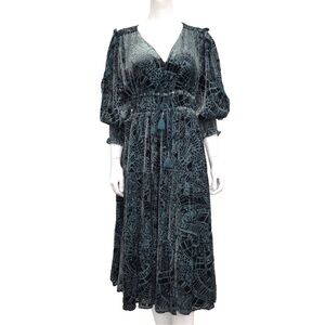 Johnny Was Black and Green Midi Dress